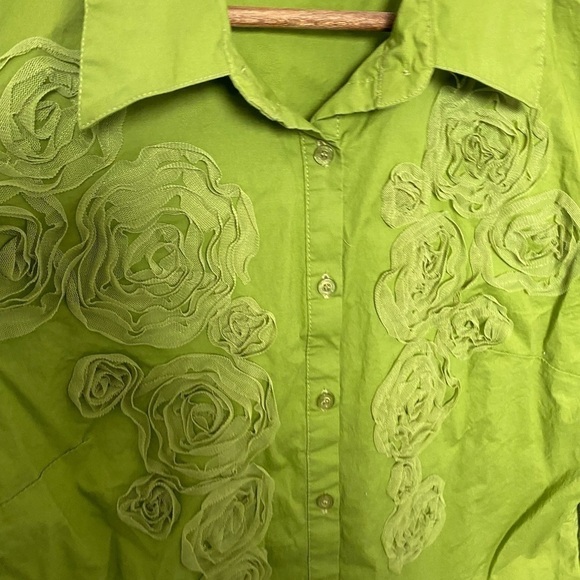 FESTIVAL Top Green 70s Inspired Button Up Blouse Spring Concert Festival Vibes - Picture 7 of 14